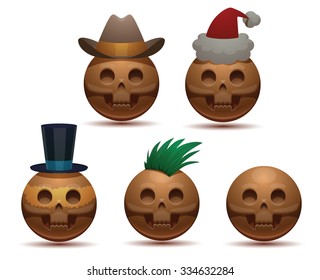 Set of round skulls, vector