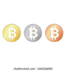 set round smooth shiny cryptocurrency coins. Bitcoint currency crypto sign. Basis printing. Badges made precious metals. capital electronic currency. new money Vector illustration.