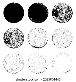 Set of round sponge imprints isolated on white background. Nine values of ink, sponge stamp tone. Eps10 vector