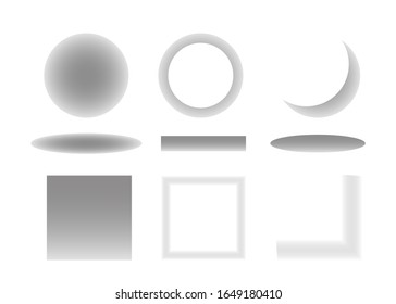 Set of round and square gradient shadow. Transparent shadow with soft edges. Vector isolated illustration