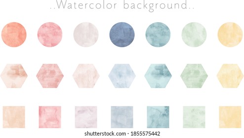 Set of round, square and hexagonal frames with watercolor texture