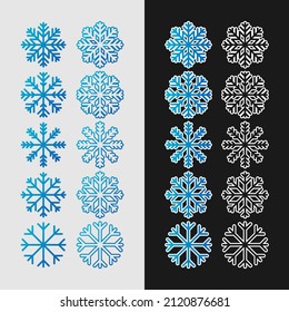 Set of round and square icons of snowflakes silhouettes. New Year's mood in flat style.
