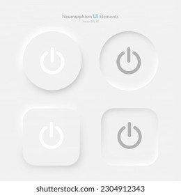 Un conjunto de botones de encendido redondos y cuadrados sobre un fondo blanco. Elementos de interfaz de usuario en el estilo de neumorfismo, UX. EPS vectorial 10.
