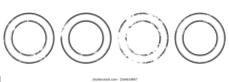 Set of round stamps in grunge style black on white background