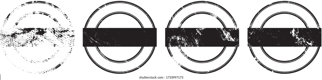 Set of round stamps in grunge style black on white background