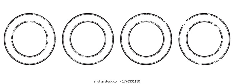Set of round stamps in grunge style black on white background