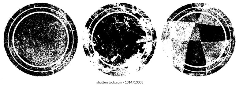 Set of round stamps grunge textures. Background for icons, banners, logos, icons. Vintage backdrop for printing business cards, labels, posters. Old surface in cracks, chips, scuffs, worn