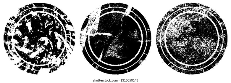 Set of round stamps grunge textures. Background for icons, banners, logos, icons. Vintage backdrop for printing business cards, labels, posters. Old surface in cracks, chips, scuffs, worn