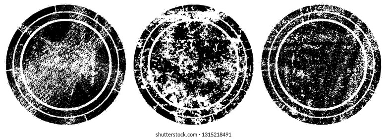 Set of round stamps grunge textures. Background for icons, banners, logos, icons. Vintage backdrop for printing business cards, labels, posters. Old surface in cracks, chips, scuffs, worn
