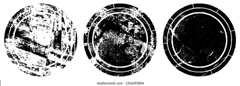 Set of round stamps grunge textures. Background for icons, banners, logos, icons. Vintage backdrop for printing business cards, labels, posters. Old surface in cracks, chips, scuffs, worn