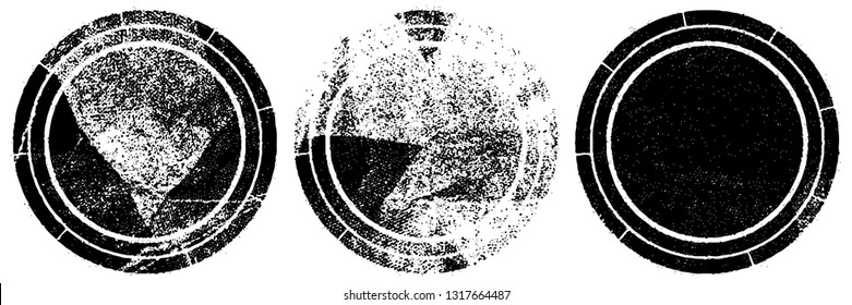 Set of round stamps grunge textures. Background for icons, banners, logos, icons. Vintage backdrop for printing business cards, labels, posters. Old surface in cracks, chips, scuffs, worn