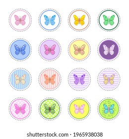 Set Round Stickers Butterflies Collection Vector Stock Vector (Royalty ...