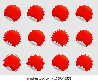 Conjunto de pegatinas redondas con esquina curvada y bordes diferentes. Ilustración del vector