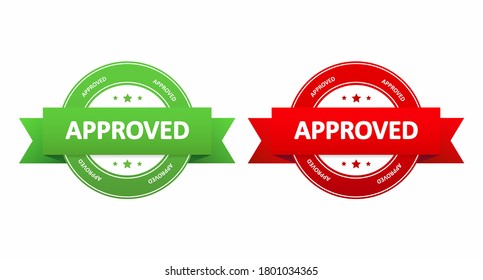 A set of round stickers in red and green with the words "approved". Stickers, icons, and ads. Vector illustration