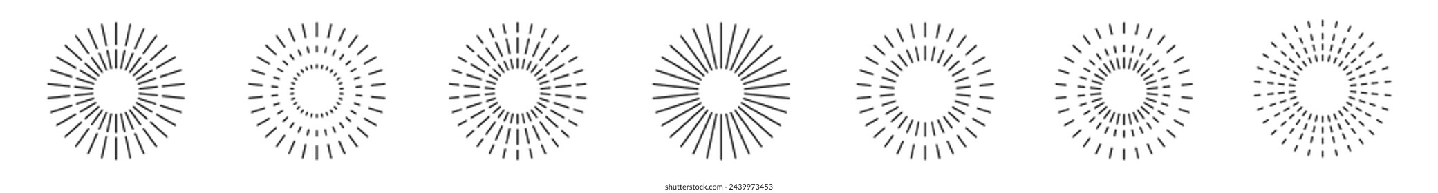 Set of round sunburst, line radial frame icons
