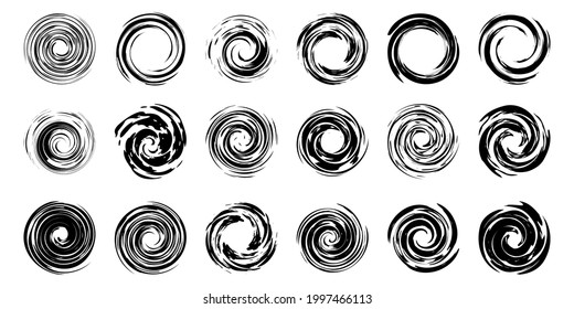 A set of round swirling elements. Grunge circles for design. Isolated objects. 