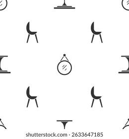 Set Round table, Mirror and Armchair on seamless pattern. Vector