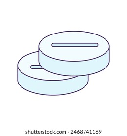 Set of round tablets icon. Painkillers, medical stroked cartoon element for modern and retro design. Simple color vector pictogram isolated on white background