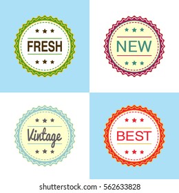 A set of round tags and labels. Fresh, New, Vintage, Best stickers.For advertising and printing products. Vector illustration.