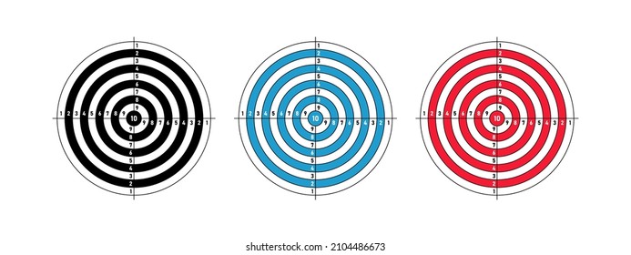 Set round target for target shooting competition. Template target with numbers for shooting range or pistol shooting. Vector illustration.