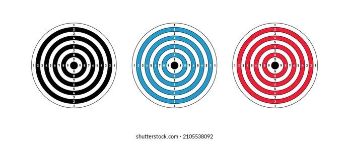 Set round target for target shooting competition. Template target with numbers for shooting range or pistol shooting. Vector illustration.
