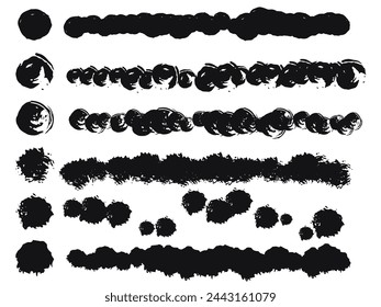 a set of round texture brushes along with swatches. Texture brushes imitation spray for highlighting, notes, drawing, accents. Vector design elements