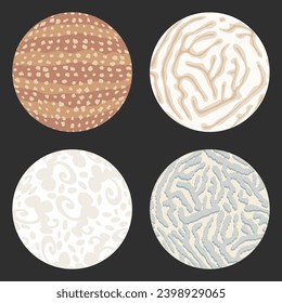 Conjunto de fondos de textura redonda - ilustración vectorial dibujada a mano. 