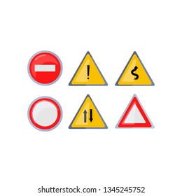 Set of round and triangle road signs isolated on white background