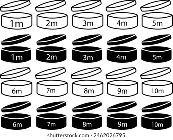 Conjunto de bañera redonda con tapa abierta en estilos planos con stock editable. Periodos Después de los meses de apertura, iconos de Vectores de vida útil. Símbolos Pao Fecha de vencimiento los símbolos de empaquetado sobre fondo transparente.