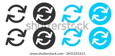 Set of round two arrow switch. Arrows transfer. Flat vector icon representing transfer, swap, exchange, spin, or flip actions. Vector isolated on white background. EPS10