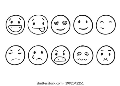 A set of round vector faces, different emotions. Set of emoticons cute emoticon linear style.