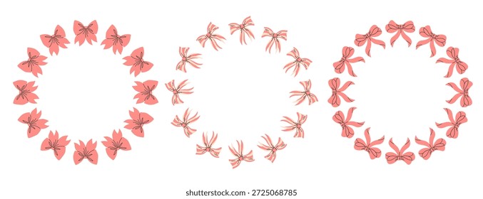 Conjunto de arcos de Vector redondos de satén rosa. Diseño del marco del arco. Ilustración vectorial. Plantilla linda decorativa.