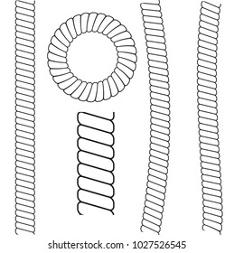 Set of round vector frames from rope isolated on white background. The brush included in the file.