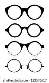 Set of round vector glasses, classic,  isolated on white background,