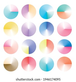 Set of round Vector Gradient. Round cool modern gradient shapes composition. Colorful angular or conical gradient circle.
