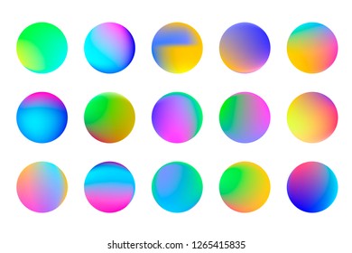 Set of round Vector Gradient. Multicolor Sphere. Modern abstract background texture. Template for design. Isolated  objects.
