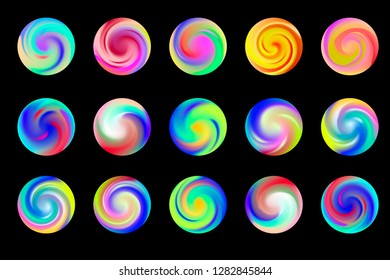 Set of round Vector Gradient. Multicolor Sphere. Modern abstract background texture. Template for design. Isolated  objects.