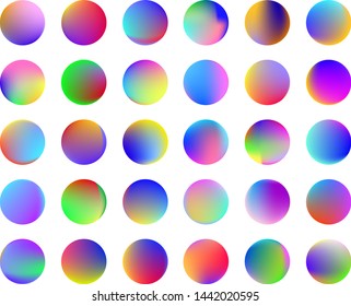 Set of round Vector Gradient. Multicolor Sphere. Modern abstract background texture. Template for design. Isolated objects.