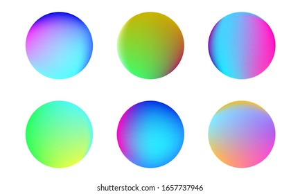 Set of round Vector Gradient. Multicolor Sphere. Modern abstract background texture. Template for design. Isolated objects