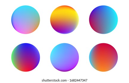 Set of round Vector Gradient. Multicolor Sphere. Modern abstract background texture. Template for design. Isolated objects