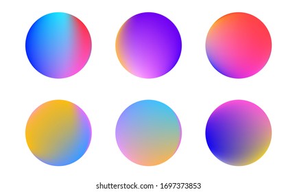 Set of round Vector Gradient. Multicolor Sphere. Modern abstract background texture. Template for design. Isolated objects