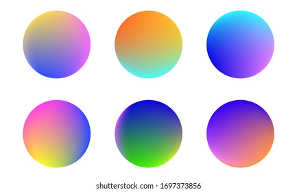 Set Of Round Vector Gradient. Multicolor Sphere. Modern Abstract Background Texture. Template For Design. Isolated Objects