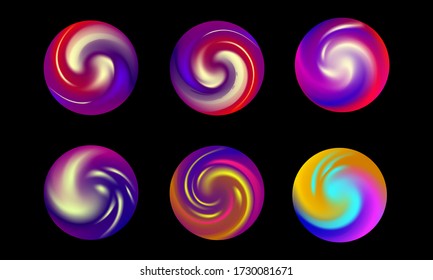 Set of round Vector Gradient. Multicolor Sphere. Modern abstract background texture. Template for design. Isolated objects