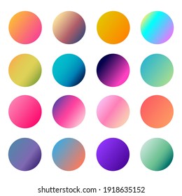 Set of round Vector Gradient. Multicolor Sphere. Modern abstract background texture. Template for design. Isolated objects
