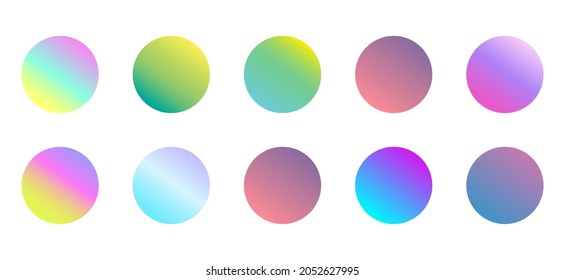 Set of round Vector Gradient. Multicolor Sphere. Modern abstract background texture. Template for design. Isolated objects
