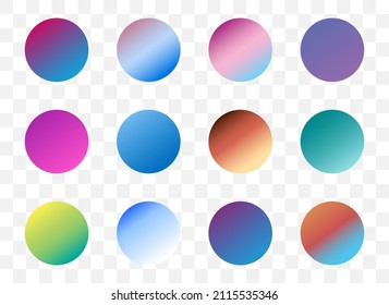 Set of round Vector Gradient. Multicolor Sphere. Modern abstract background texture. Template for design. Isolated objects
