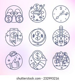 Set round, vector icons. Finance, economy, money, coins, bank, investments, deposits, cash.