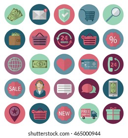 Set of round vector icons for online store in flat style.
