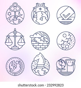 Set round, vector icons. Politics, world order, destabilization, strategy, elections, voting, stability.