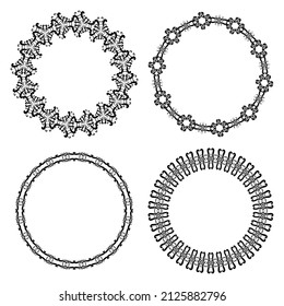 Set of round vector patterned borders. Vintage decorative frames. Circular ornament with place for text. Frames, borders. Template for invitations, menus, labels or photo frames.
